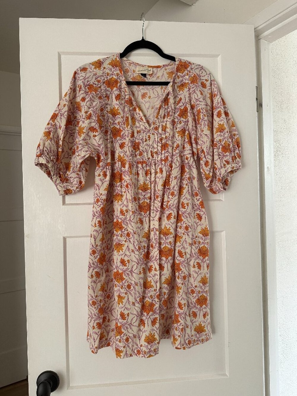Universal Thread orange and pink bohemian floral puff sleeve dress size small